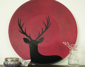 Vinyl Wall Decor Deer Design - Handmade Record Art - Wall Art - Modern Home Decor - Bemalte Schallplatte - Wanddeko für Musikliebahber