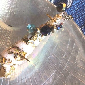 Spiral Shell Necklace with Gold Flakes, Ocean Sky Beads, Gold Plated Chain