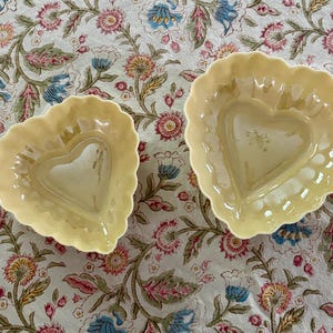 Vintage Belleek Ireland Heart Shaped Bowls - Set of 2 Yellow Lusterware Porcelain Trinket Dishes