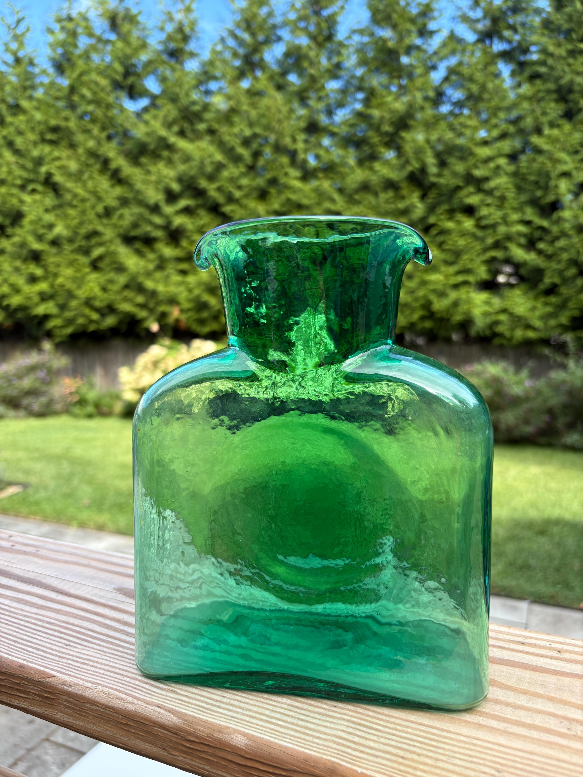 Vintage Green Glass Water Bottle - Etsy