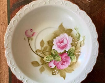 Vintage Lefton China "Heritage Green" Hand Painted Bowl