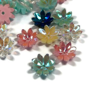 Flower bead cap Iridescent Acrylic, Pastel Jewelry Making Supply (1/2 Dry Oz.)