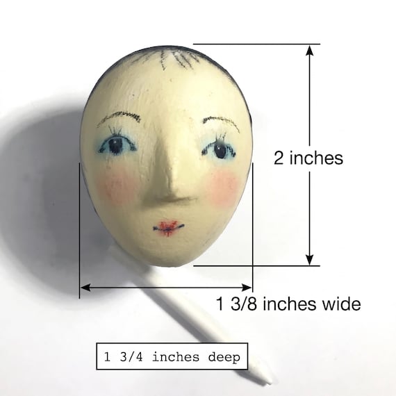 DIY doll head,  hand-painted , hand cast plaster , mixed media   2 x 1 3/8 "