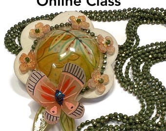 Fly By , Shrinkets  shrink plastic necklace class and kit  julie haymaker