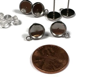 3 pairs , steel bezel and loop earring  studs