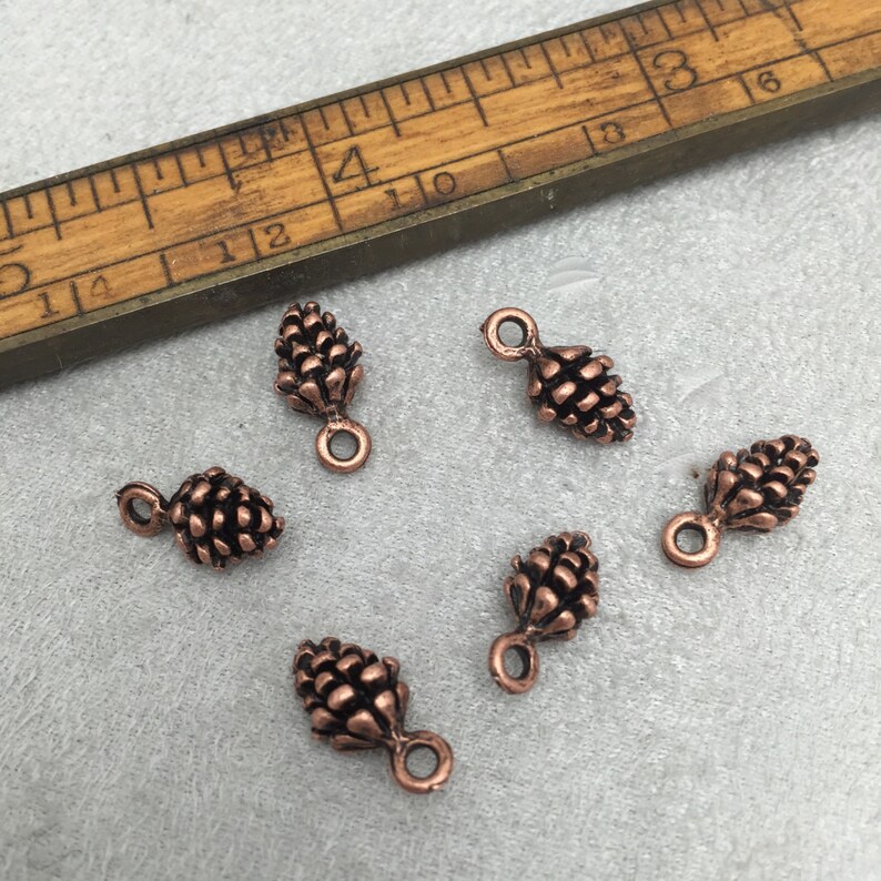 30 small pine cone charm copper 13 mm image 2