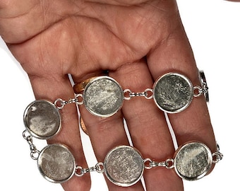 bezel bracelet blank , antique silver alloy , round  16mm tray setting