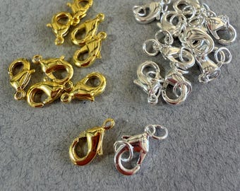 10, lobster claw, clasp, shiny durable  rack plated brass ,gold or silver