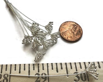 10, Head pins stamen tipped in silvertone