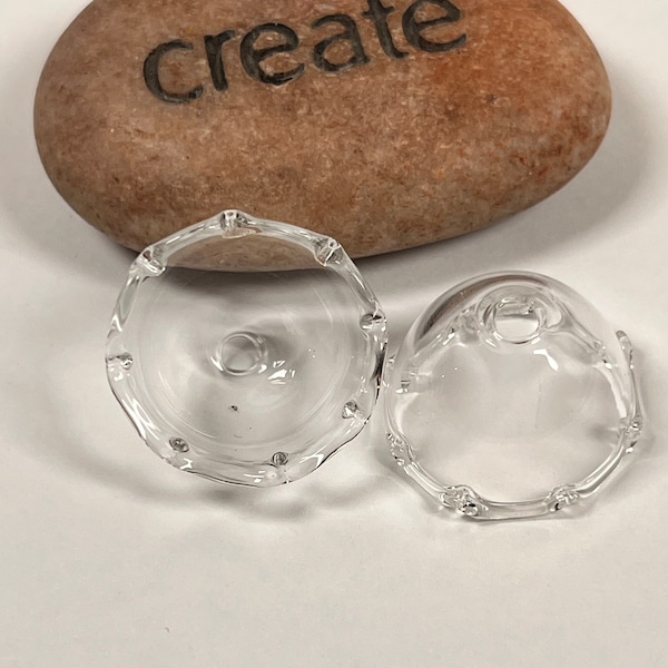 2, clear blown glass dome bead
