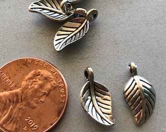 24 , leaf charms , Antique  Silver  metal ,  Double Sided Leaf, 15x7mm