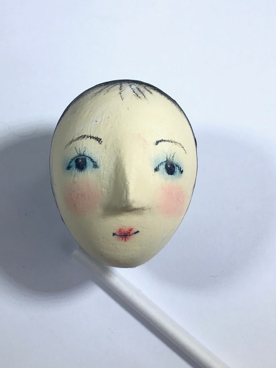 small oval doll head hand painted face  plaster