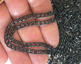 1 foot , Chain, Black Stainless Steel ,  open link  cable style , 3x2mm ,electroplated  color