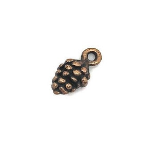 30 small pine cone charm copper 13 mm image 1