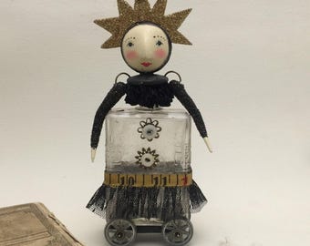 Mixed Media Bottle Doll Kit: Paper Clay Wheels Altered Art Parts (Class Access)