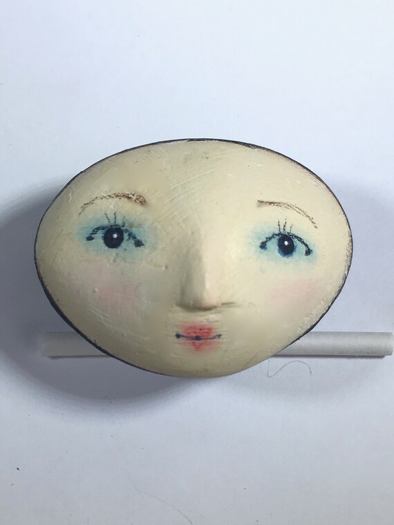 1 folk art doll  head , hand-painted face, hand made plaster head
