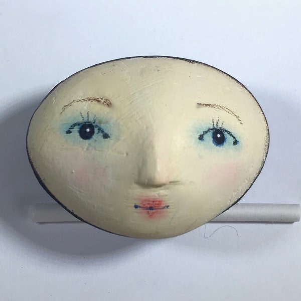 1 folk art doll  head , hand-painted face, hand made plaster head