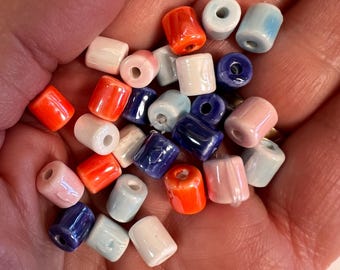 1/2 oz, cuentas de columna de porcelana con esmalte brillante, mezcla de colores, 11 x 6 mm