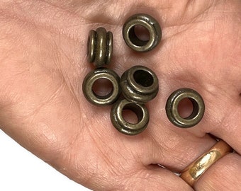 6, large hole antique bronze spacer beads