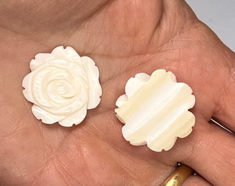 2 mother of pearl carved rose cabochons 23 mm