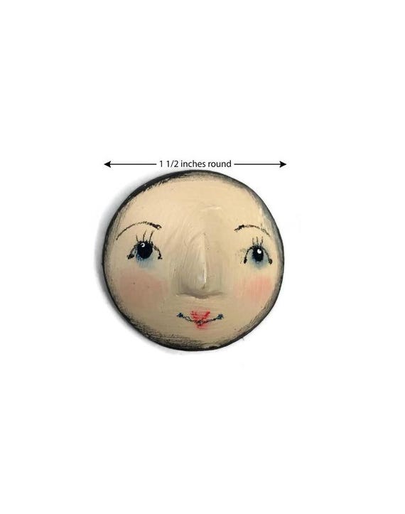 Hand-Painted Dental Plaster Doll Head, Round Flat Back, Art Doll Making Supplies
