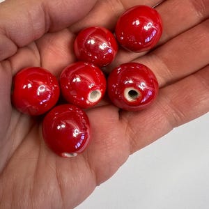 6, handmade porcelain pink and red  beads 18mm