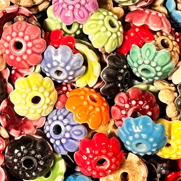 Colorful Flower Bead Caps 10 pairs 10mm  Glazed ceramic porcelain Jewelry  earring Making Supplies