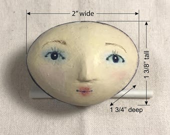 Small Plaster Doll Head Hand-Painted Face for Art Making 2 inches wide