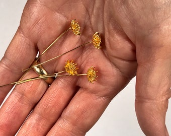 4, flower tipped  headpins gold brass