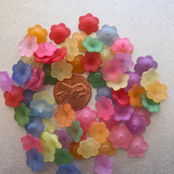 flower bead mix frosted lucite assorted color mix. plastic flower bead caps