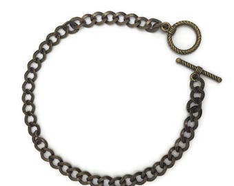Antique Bronze Twist Chain Bracelet, Open Link Toggle Clasp, DIY Jewelry Making