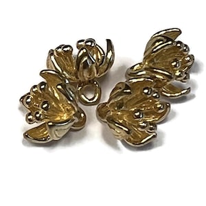 4, raw brass 3-d flower charm drop
