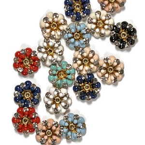 12 colorful  bead cap pairs ,Shiny   Enamel on brass  with  clear  rhinestone detail   -12mm