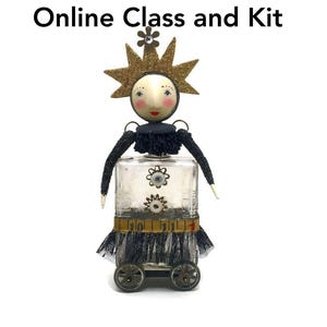 Altered Doll Mixed Media Kit, Vintage Bottle Art Class, Julie Haymaker Designs