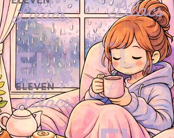 Cozy Rainy Day Coffee Corner Diamond Painting Kit, Window Diamond Art (30cm x 50cm)