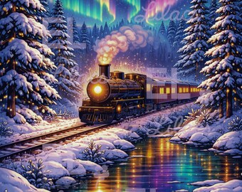 Aurora Borealis Train Diamond Painting Kit | Winter Railway Scene, Special Drills