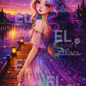 Celestine at the Lakeside Diamond Painting Kit | Pastel Fantasy Girl Art (AB, Fairy Dust Drills)