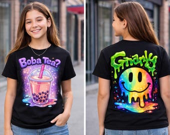 Boba Tea Gnarly Smiley Back Print PNG | Teen Streetwear Graphic Tee (Digital Download)