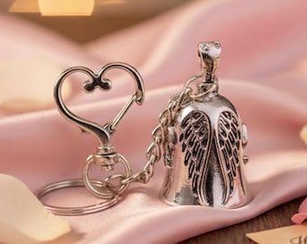 Cloche d'ange gardien aile breloque moto fermoir coeur cadeau motard petit ami mari balade en toute sécurité