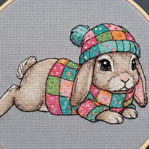 Peter-Rabbit-Quiltblock-Kreuzstichmuster | Osterdeko, rustikales Muster | Cottagecore-Dekor, PDF-Download-Vorlage