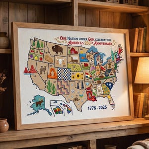 Patrón de punto de cruz del mapa de EE. UU., muestrario de arte popular del 250 aniversario de Estados Unidos (descarga en PDF)