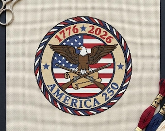 America 250 Spirit Stamp motif point de croix à télécharger | Carte patriotique 1776-2026 | 250 ans de liberté depuis juillet