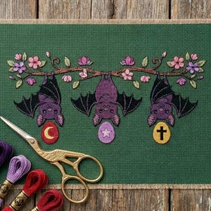 Witchy Gothic Bat Cross Stitch Pattern | Snarky Embroidery Dark Coquette Primitive Sampler | Spooky Cottagecore Homedecor Chart PDF Download