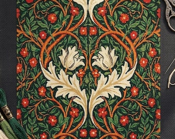 Motif de point de croix tapisserie forêt | Yggdrasil Médiéval PDF | Grande décoration florale tissée | Télécharger le tableau PDF du décor Cottagecore Whimsigoth