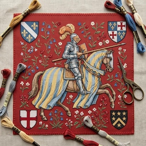 Knight armor Medieval tapestry Cross Stitch Pattern Armored Horse Knight Cottagecore Decor Chart PDF Instant Download