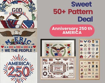 Plus de 50 ans, modèle de point de croix 250e anniversaire 250 ans de liberté États-Unis d'Amérique | Lot de décoration d'intérieur du demi-cinquantième anniversaire du 4 juillet