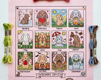 Peter Rabbit  Cross Stitch Calendar 2027 Monthly | July Kawaii Cross stitch | Nursery Decor Instant Chart Download PDF