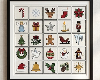 25 mini décorations de Noël au point de croix à télécharger | Circulaire de Noël, petit échantillon de broderie pour décoration d'intérieur au point de croix