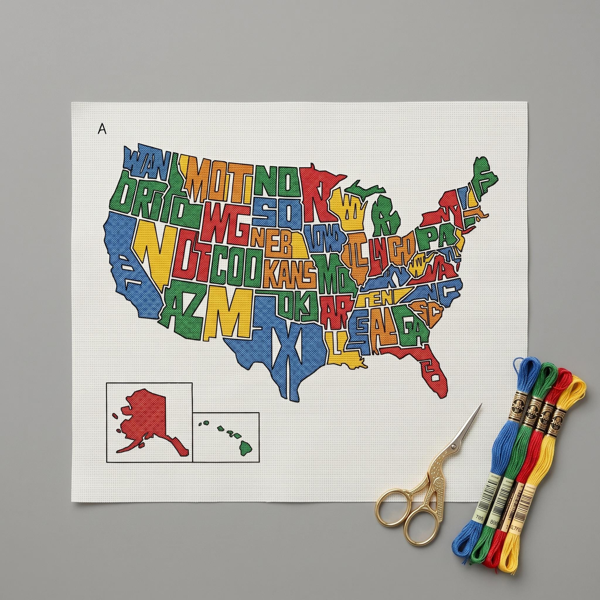 USA Map States Letters Pattern Cross Stitch Color Block Travel Tracker ...