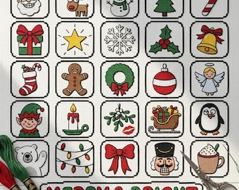 Motif de broderie de Noël PDF | Echantillons des Fêtes, Père Noël et bonhomme de neige | Mini petit point de croix moderne | Dépliant cadeau fait main décoration d'intérieur